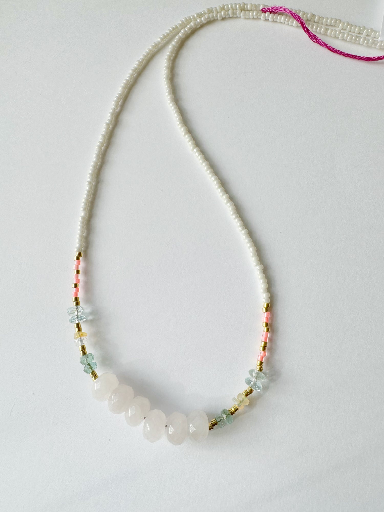 Rose Q + Emerald + Ethiopian Opal + Aquamarine Handmade Necklace - Moon Room Shop and Wellness