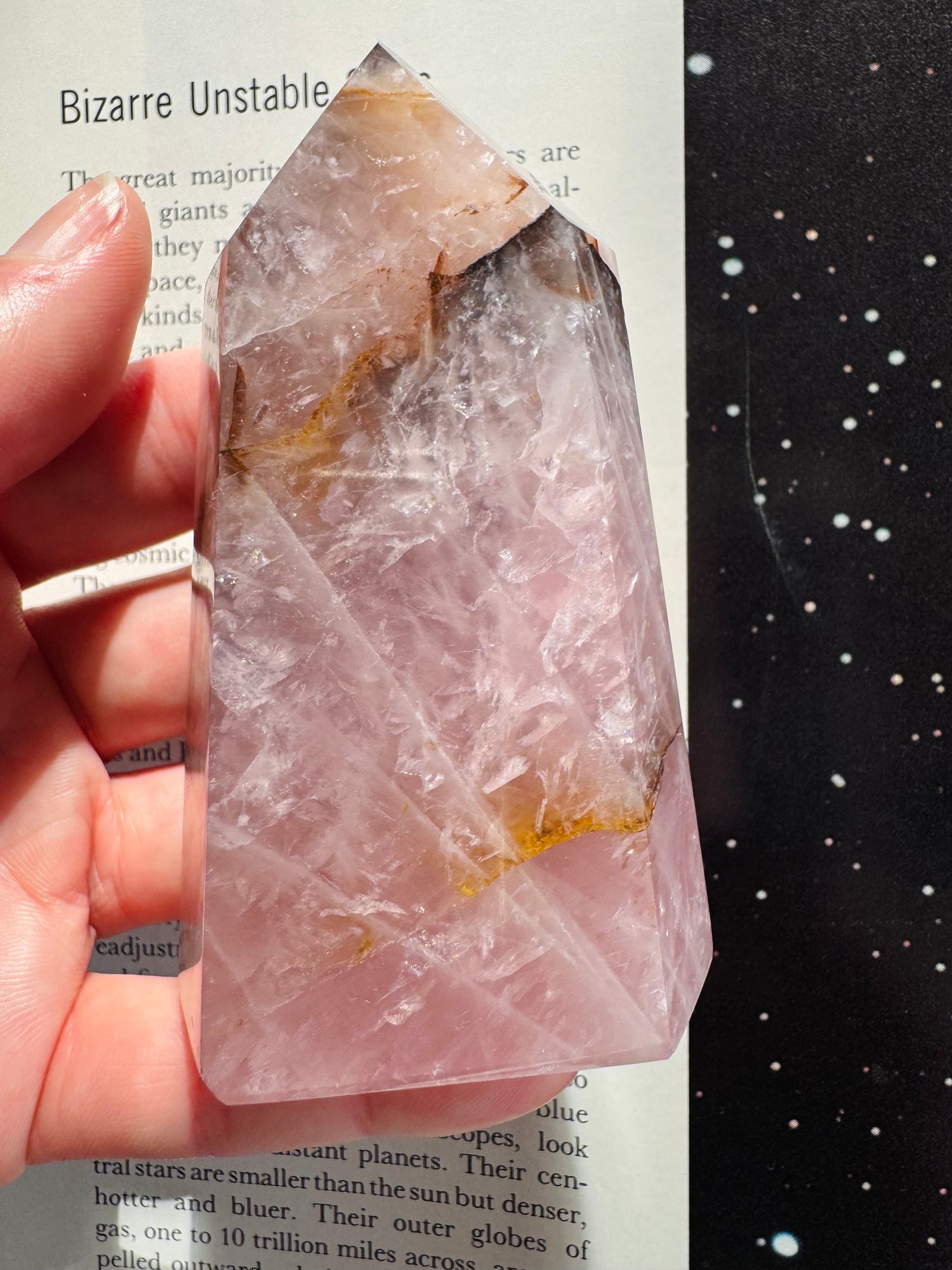 Rose Quartz w/ Golden Healer Tower 192 g Brazil - Moon Room Shop and Wellness