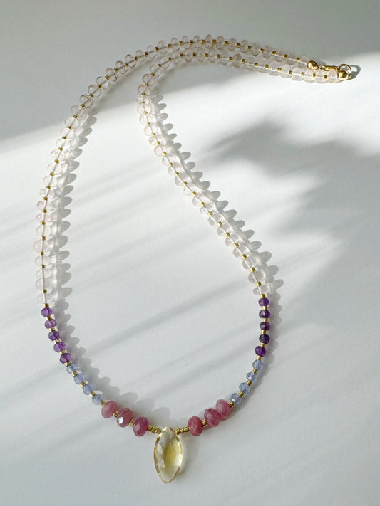 Citrine + Ruby + Tanzanite + Amethyst + Rose Q Handmade Necklace - Moon Room Shop and Wellness