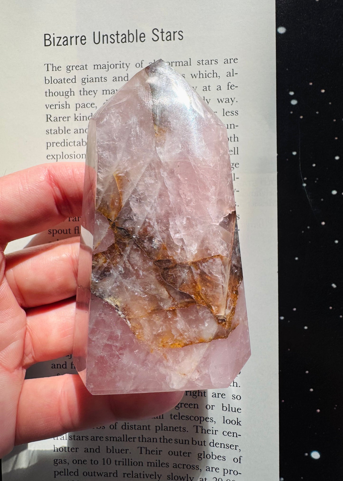 Rose Quartz w/ Golden Healer Tower 192 g Brazil - Moon Room Shop and Wellness