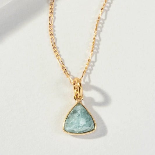 Aquamarine Triangle Dainty  Necklace in Gold Plated Brass