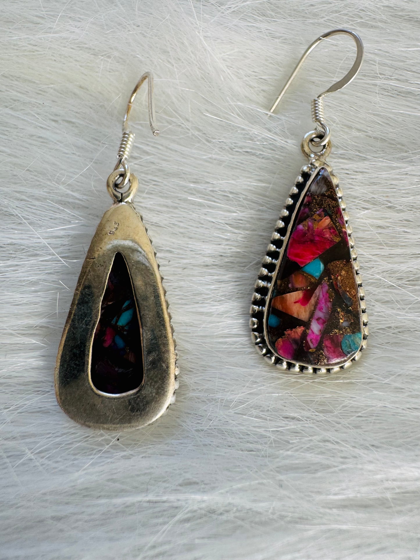 Spiny Oyster Turquoise Sterling Silver Dangle Earrings - Moon Room Shop and Wellness