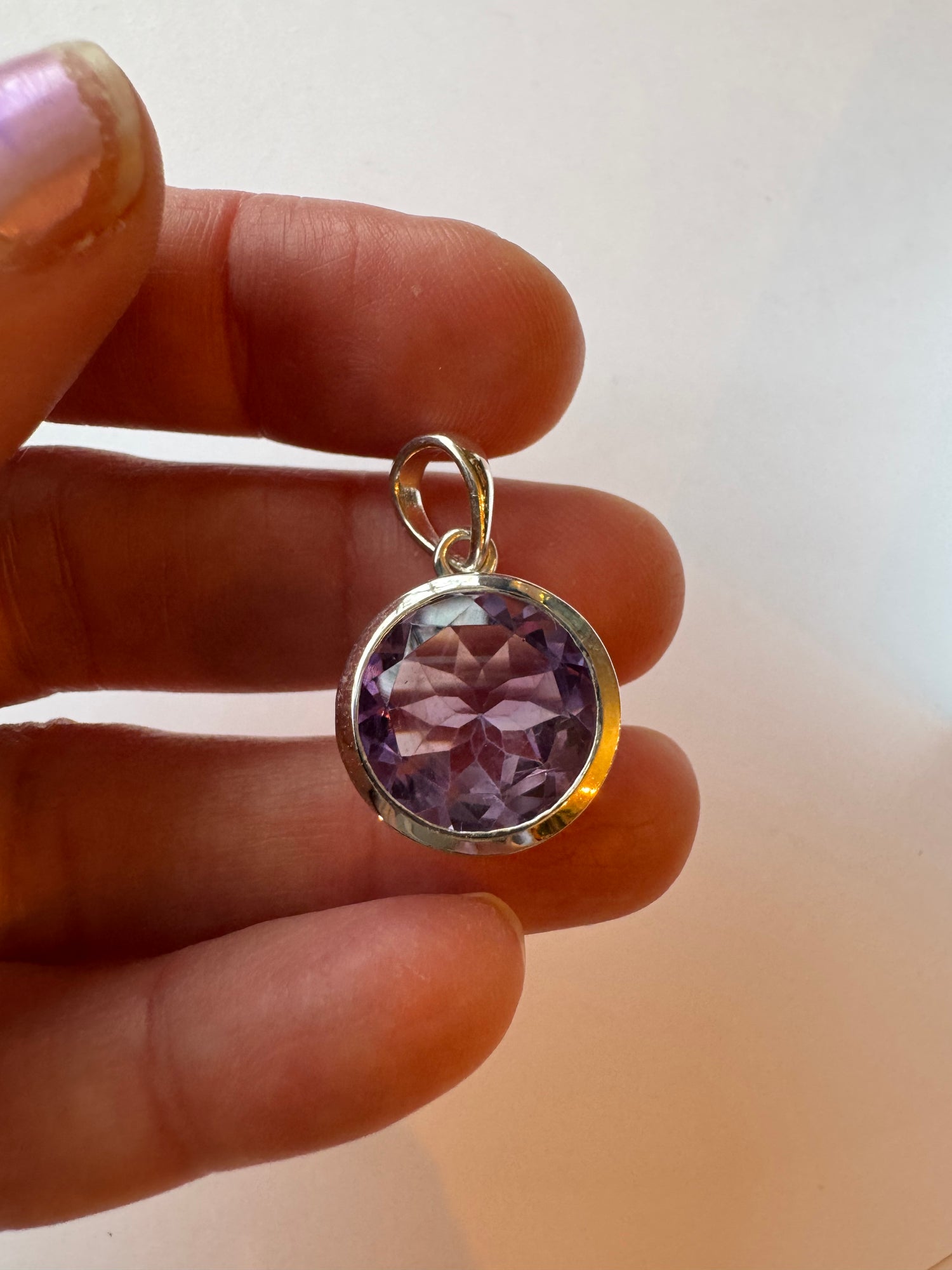 Amethyst Faceted Round Sterling Silver Pendant & Chain - Moon Room Shop and Wellness
