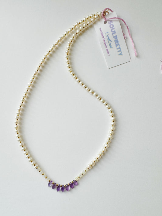 Pearl Ethiopian Opal Amethyst Handmade Necklace - Moon Room Shop and Wellness