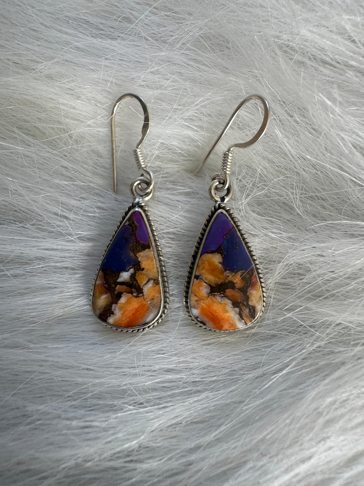 Spiny Oyster Purple Turquoise Sterling Silver Dangle Earrings - Moon Room Shop and Wellness