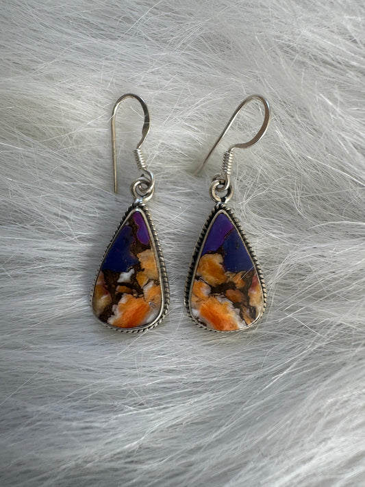 Spiny Oyster Purple Turquoise Sterling Silver Dangle Earrings - Moon Room Shop and Wellness
