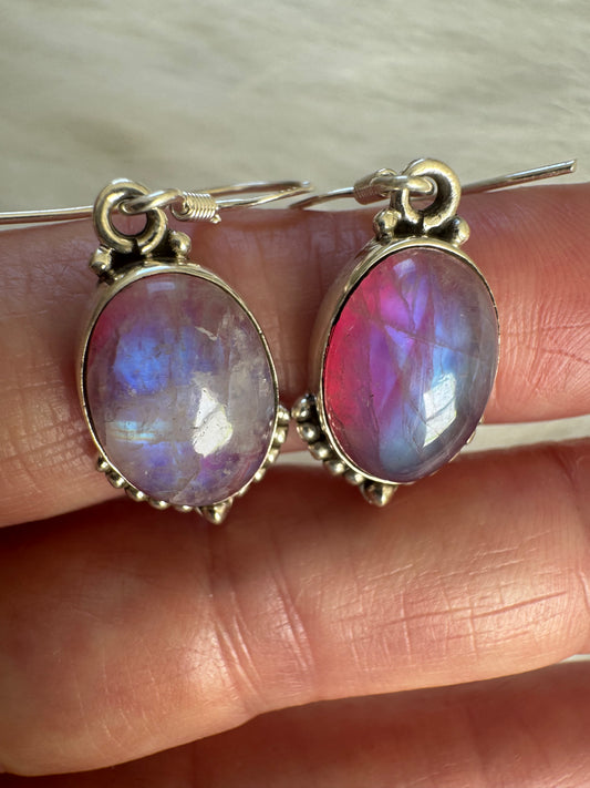 Pink Rainbow Moonstone Sterling Silver Drop Earrings - Moon Room Shop and Wellness