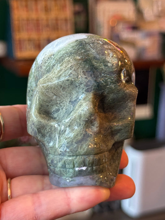 Moss Agate Skull- 404 g - China - Moon Room Shop and Wellness