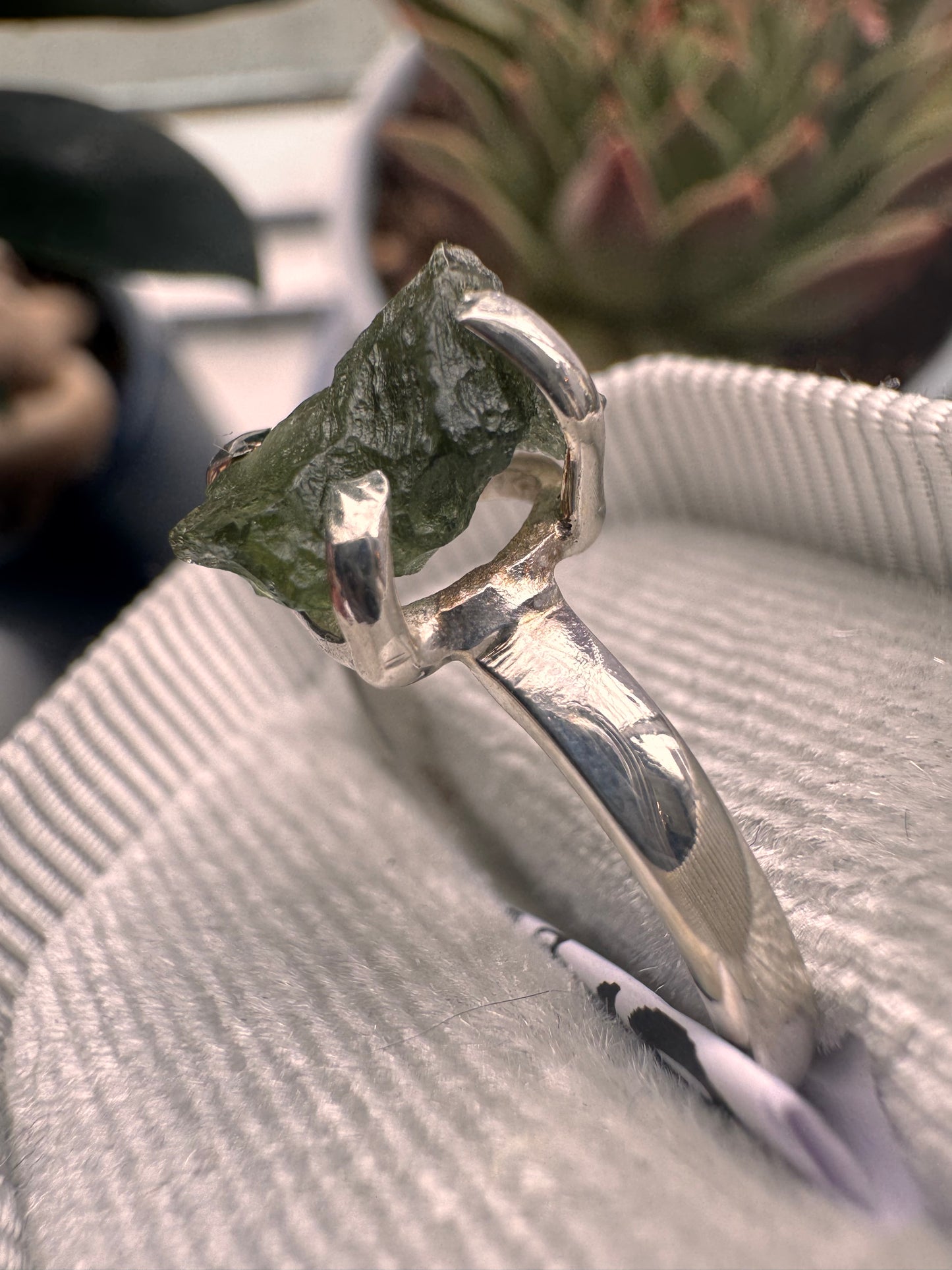 Moldavite Sterling SIlver Ring Size 9 - Moon Room Shop and Wellness