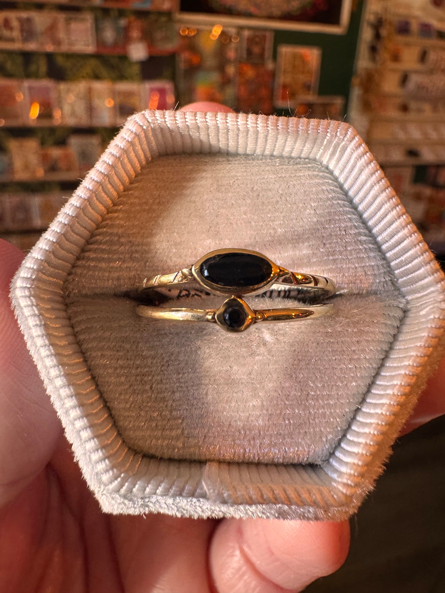 Onyx Faceted Duble Banded Brass Ring Size 5.9 - Moon Room Shop and Wellness