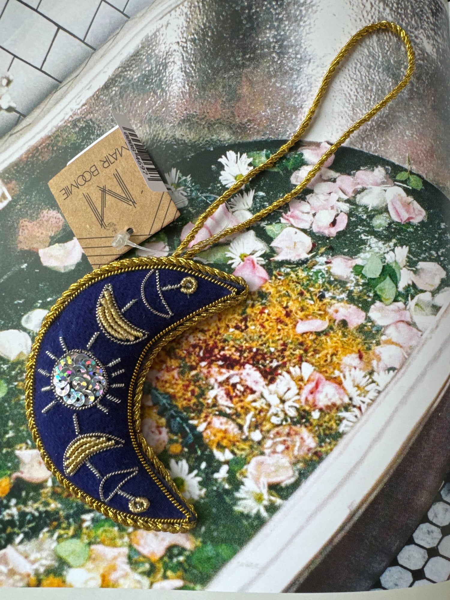 Larissa Plush Crescent Moon Felt Ornament - Embroidered - Moon Room Shop and Wellness