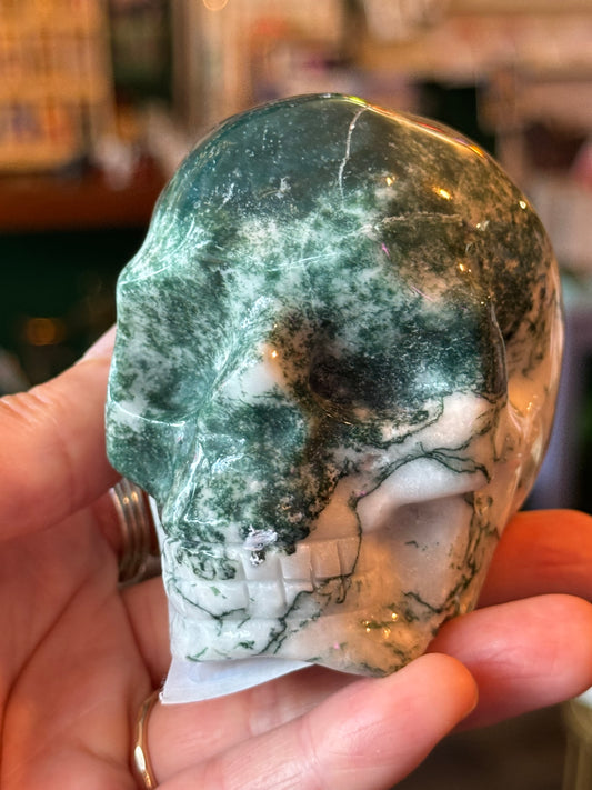 Moss Agate Skull- 394 g - China - Moon Room Shop and Wellness