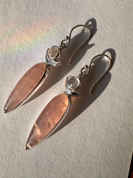 Rose Quartz Moon Spirit Sterling Silver Earrings