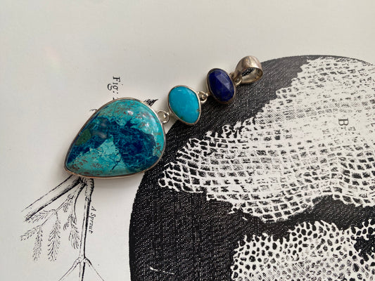 Shattuckite +Turquoise+lapis Sterling Silver Pendant - Moon Room Shop and Wellness