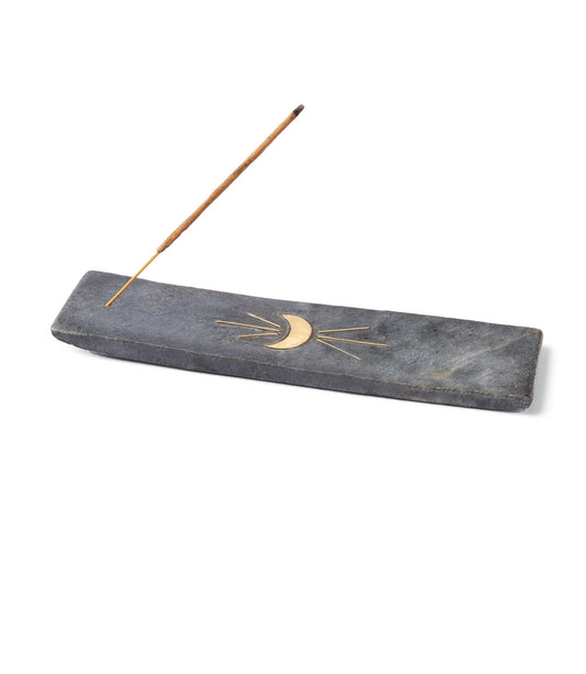 Indukala Moon Phase Incense Holder - Black Carved Marble - Moon Room Shop and Wellness