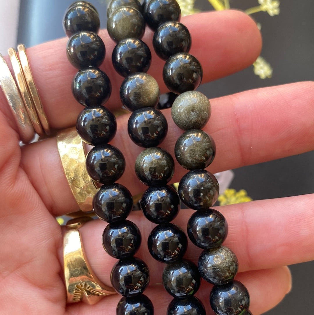 Gold Sheen Obsidian Stretch Bracelet 8mm - Moon Room Shop and Wellness
