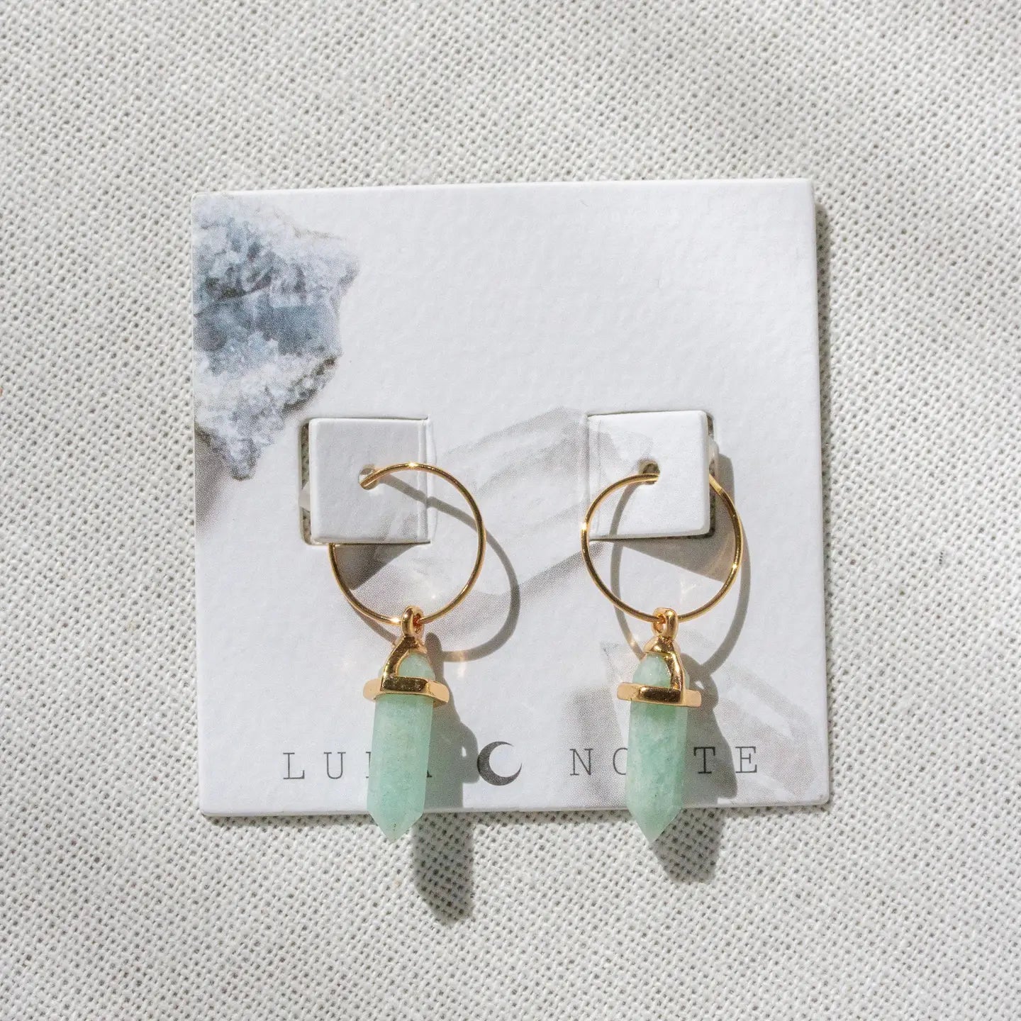 Amazonite Mini Hoop Earrings- Gold Plated Brass