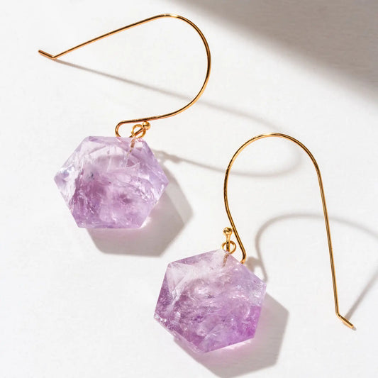 Amethyst Elongated Earring 14kt Gold Plated Brass