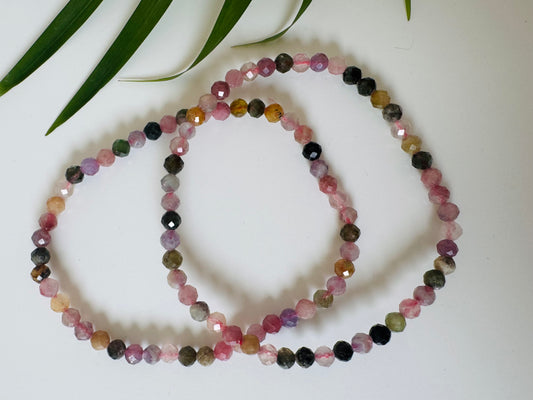 Watermelon Tourmaline Faceted Stretch Bracelet 4mm - Moon Room Shop and Wellness