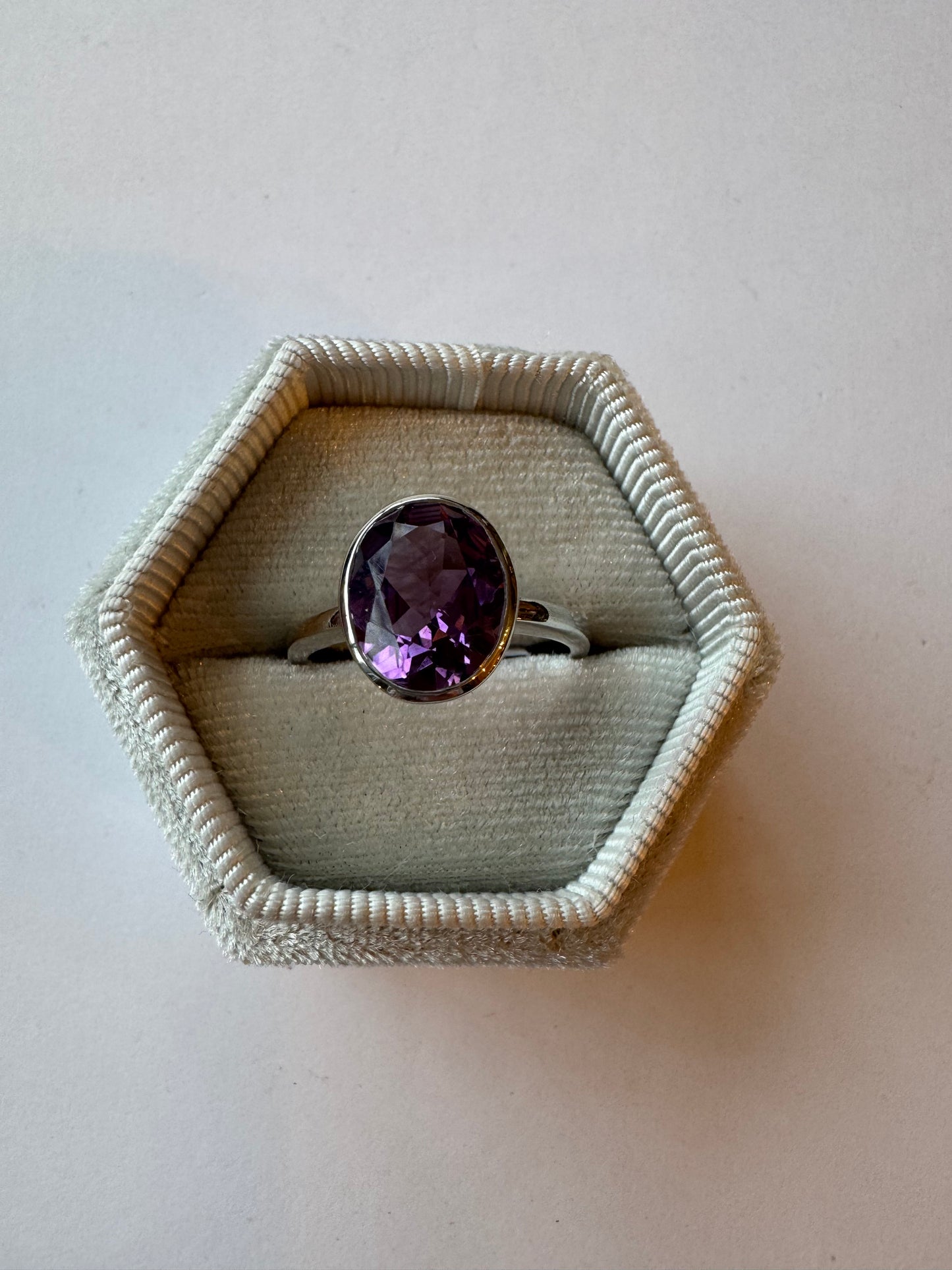 Amethyst Faceted Sterling Silver Ring Size 8 - Moon Room Shop and Wellness