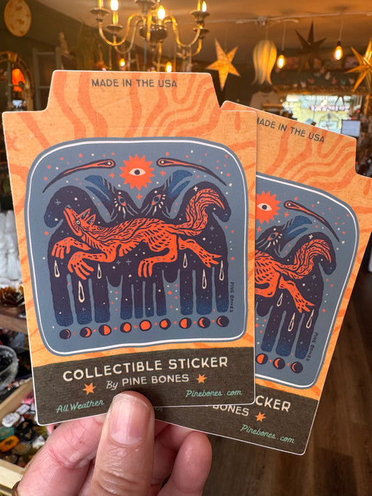Night raven and Coyote Sticker by Pine bones - Moon Room Shop and Wellness