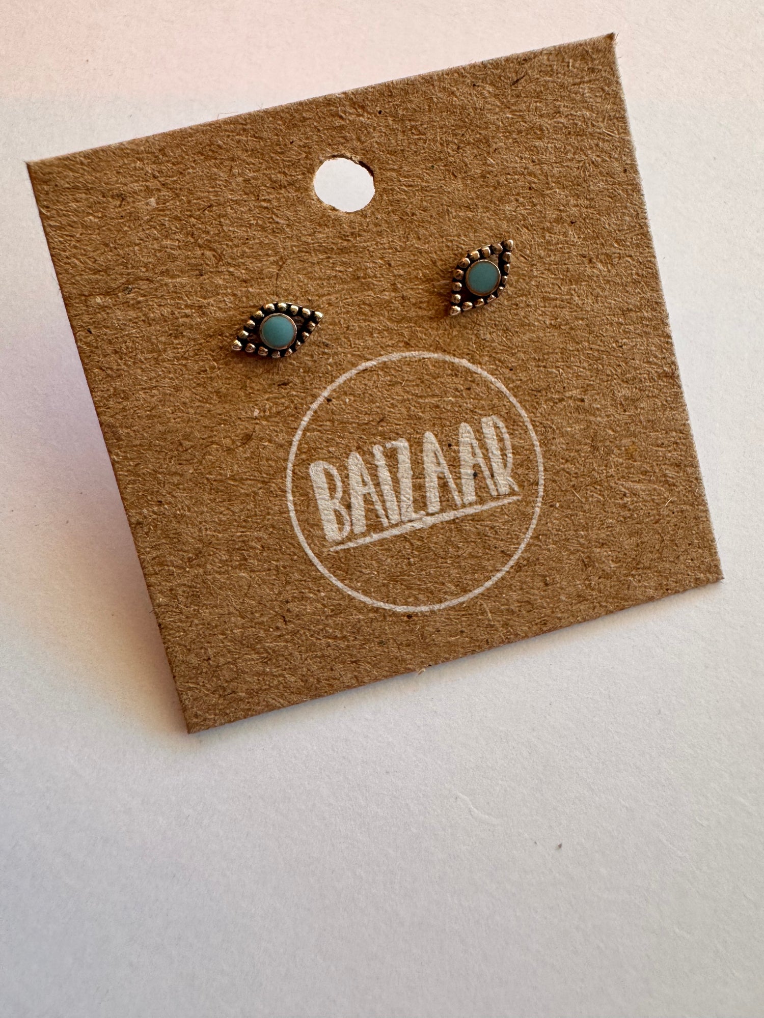 Turquoise Sterling Silver Evil Eye Stud Earrings - Moon Room Shop and Wellness