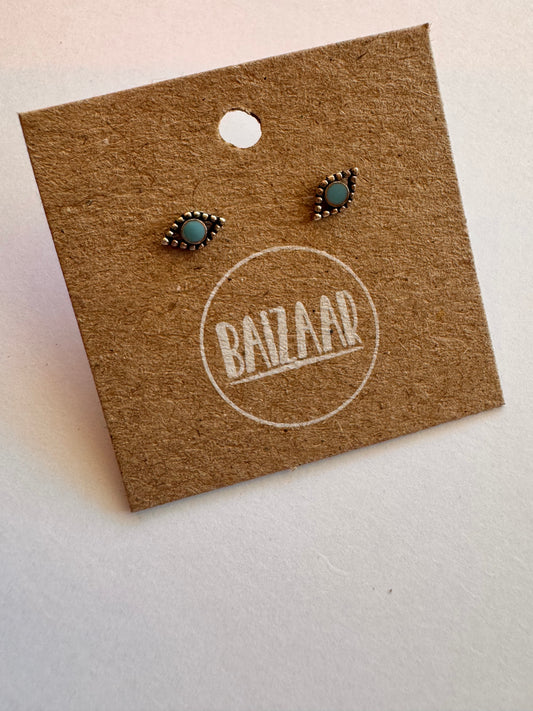 Turquoise Sterling Silver Evil Eye Stud Earrings