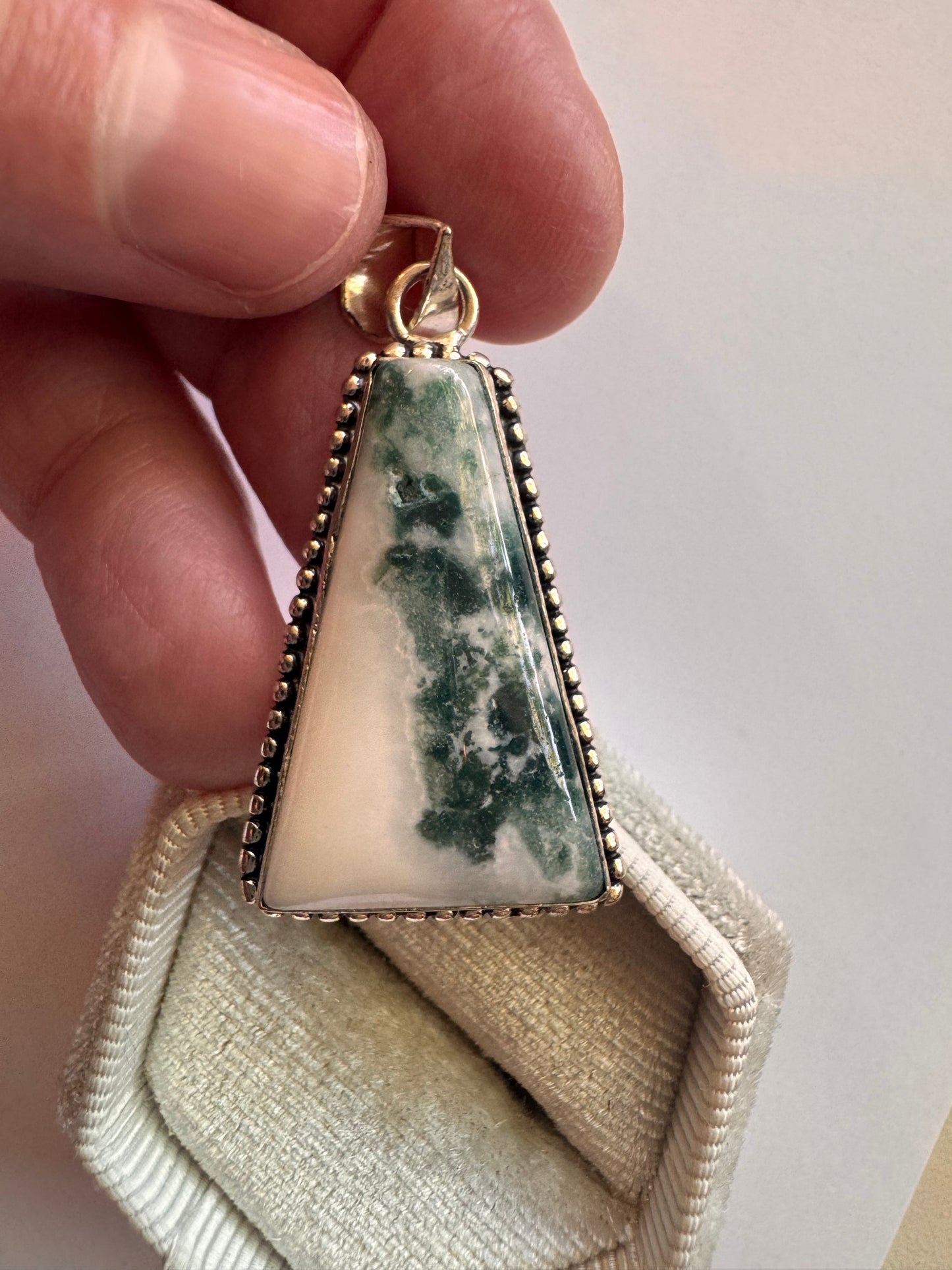 Moss Agate Stainless Steel Pendant (not sterling )
