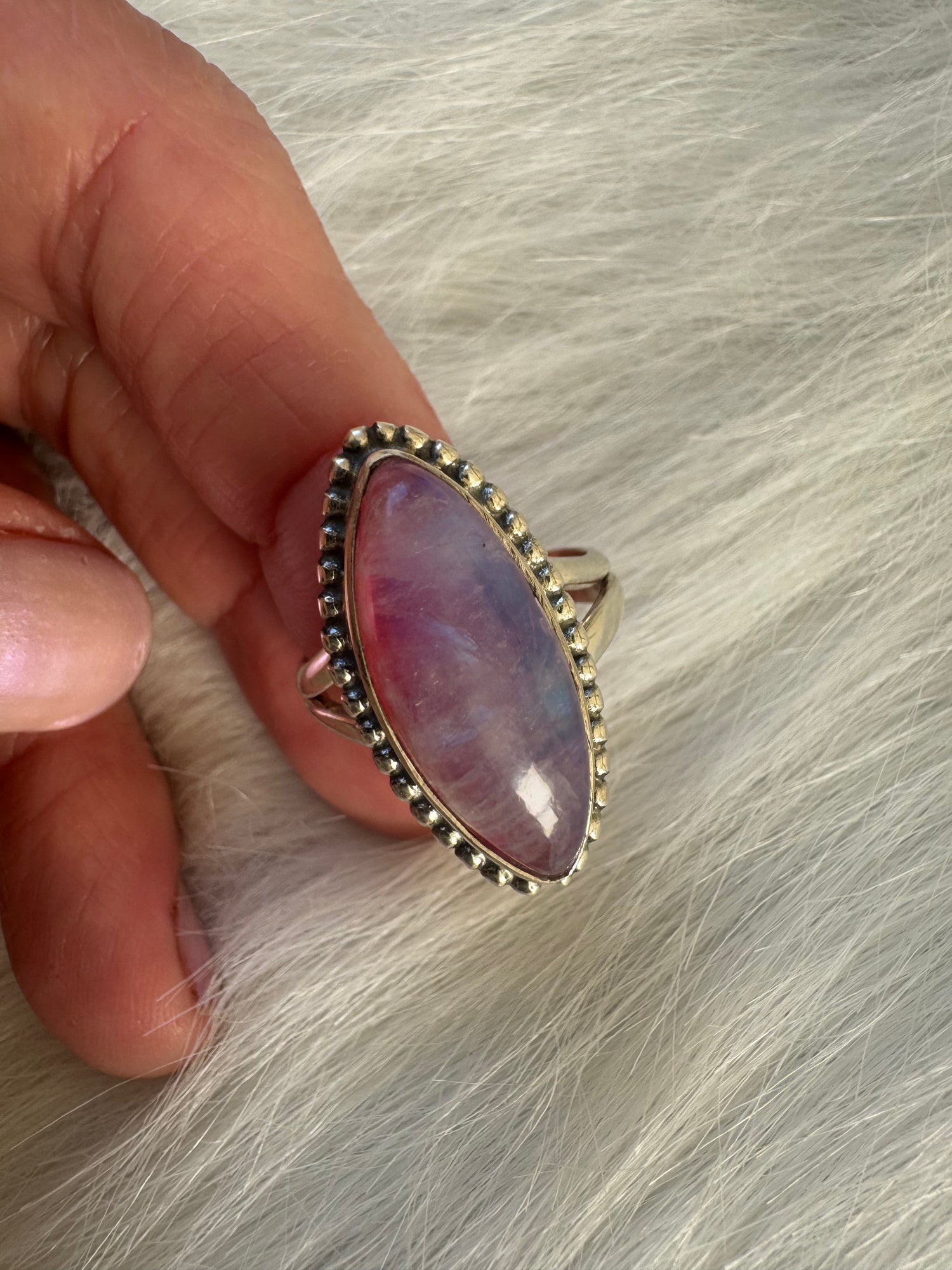 Pink Rainbow Moonstone 925 Sterling Silver Ring Size 8.25 - Moon Room Shop and Wellness