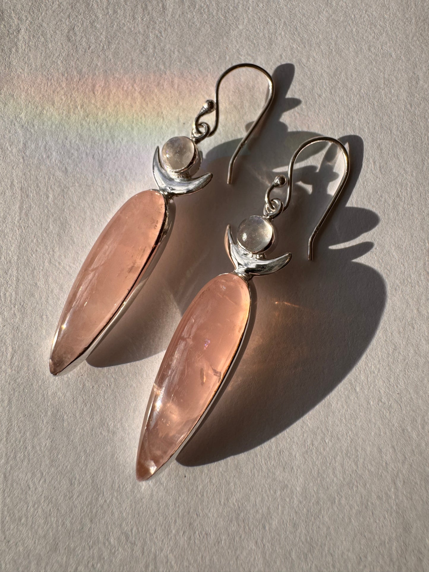 Rose Quartz Moon Spirit Sterling Silver Earrings