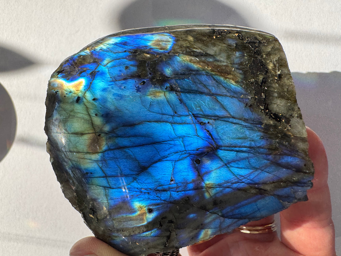 Labradorite Freeform w Natural Back 323 g - Madagascar - Moon Room Shop and Wellness