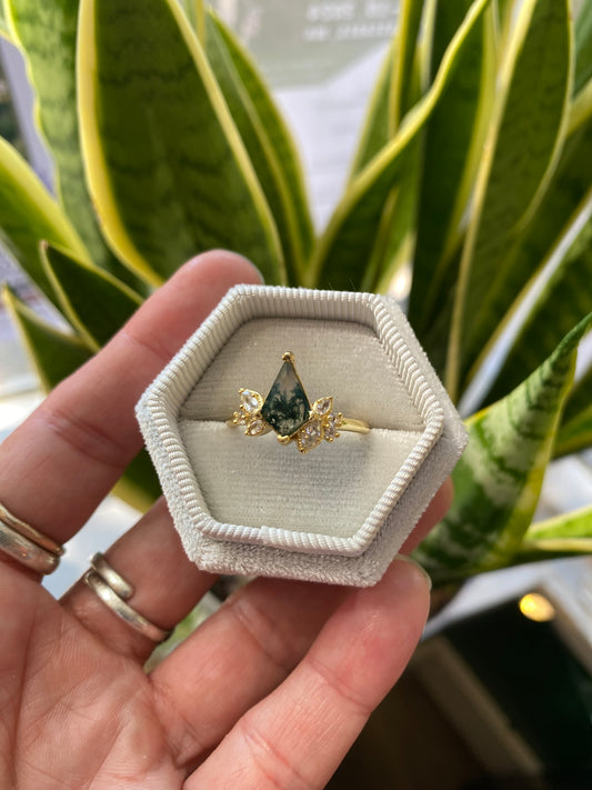 The Emeliene Ring - Moss Agate Gold Vermeil over Sterling Size 7 - Moon Room Shop and Wellness