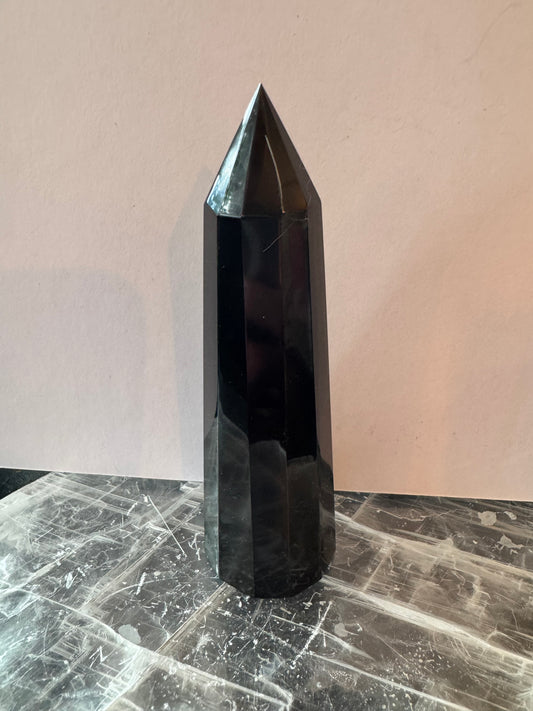 Black Obsidian Faceted Tower 145 g - Moon Room Shop and Wellness