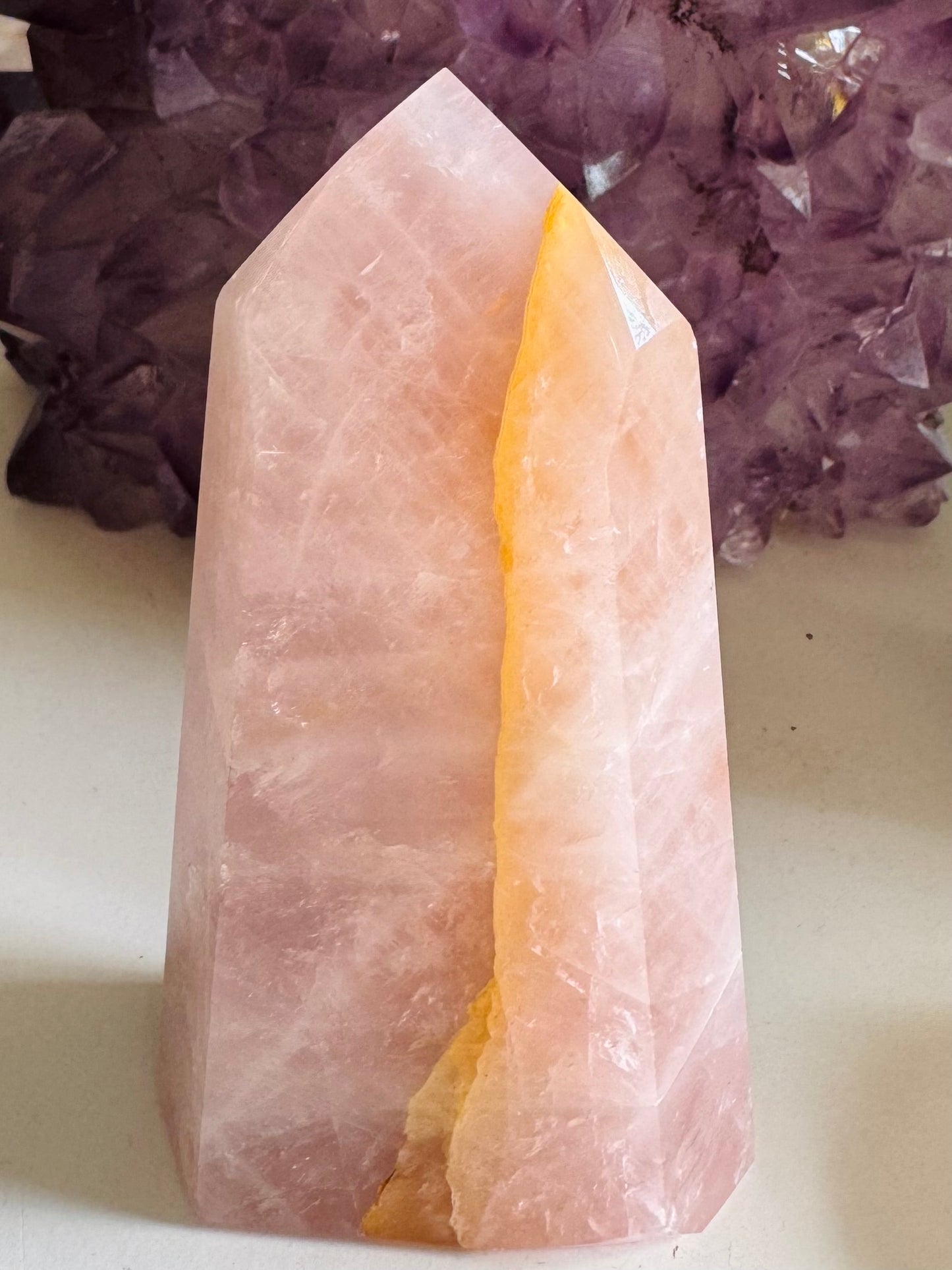 Rose Quartz w/ Golden Healer Tower 200 g Brazil - Moon Room Shop and Wellness