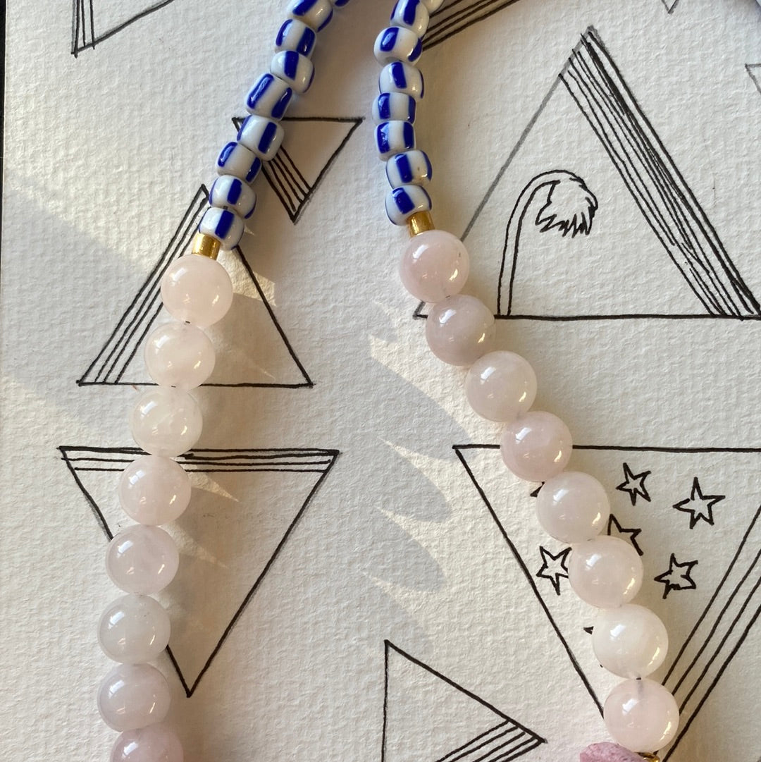 Trade Bead + Rose Quartz Handmade Necklace - Moon Room Shop and Wellness