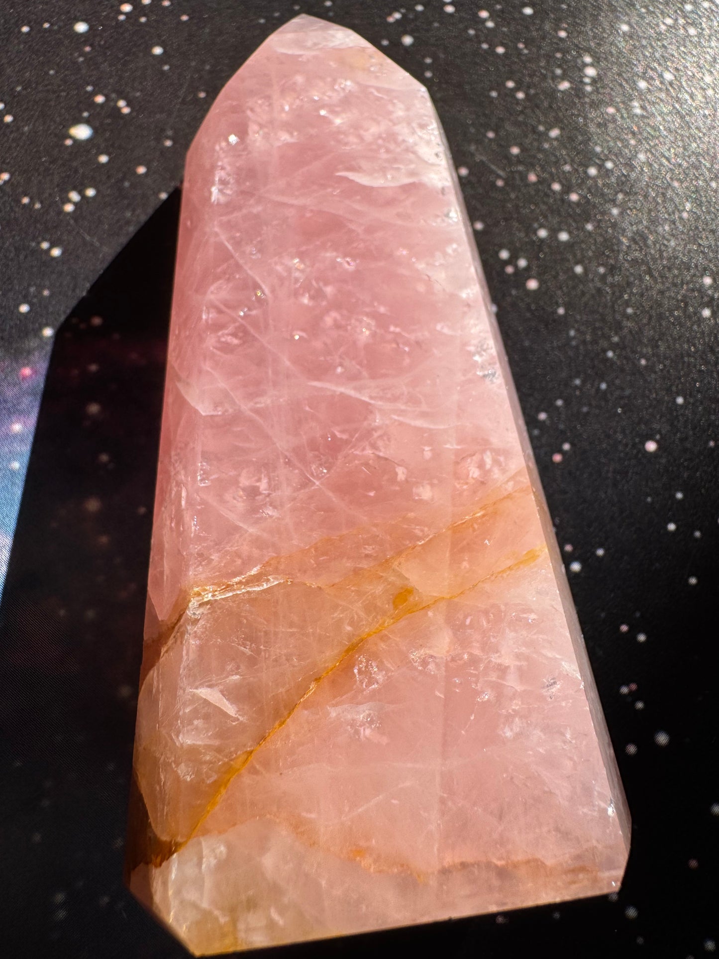 Rose Quartz w/ Golden Healer Tower 184 g Brazil - Moon Room Shop and Wellness