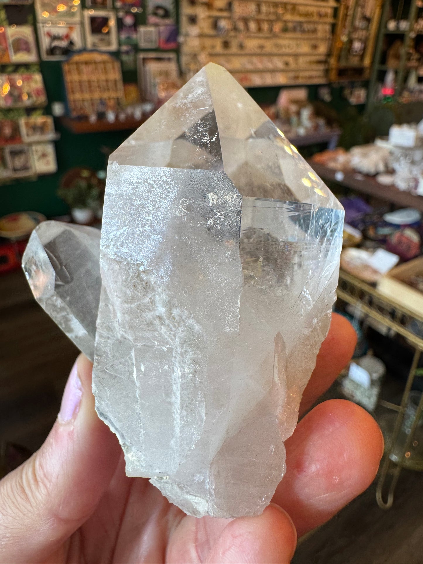 Clear Quartz Double Point (w sulfur + rainbows! ) 284 g Brazil Beauty! - Moon Room Shop and Wellness