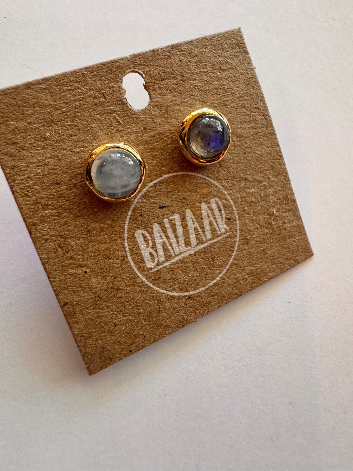 Moonstone Brass Stud Earrings