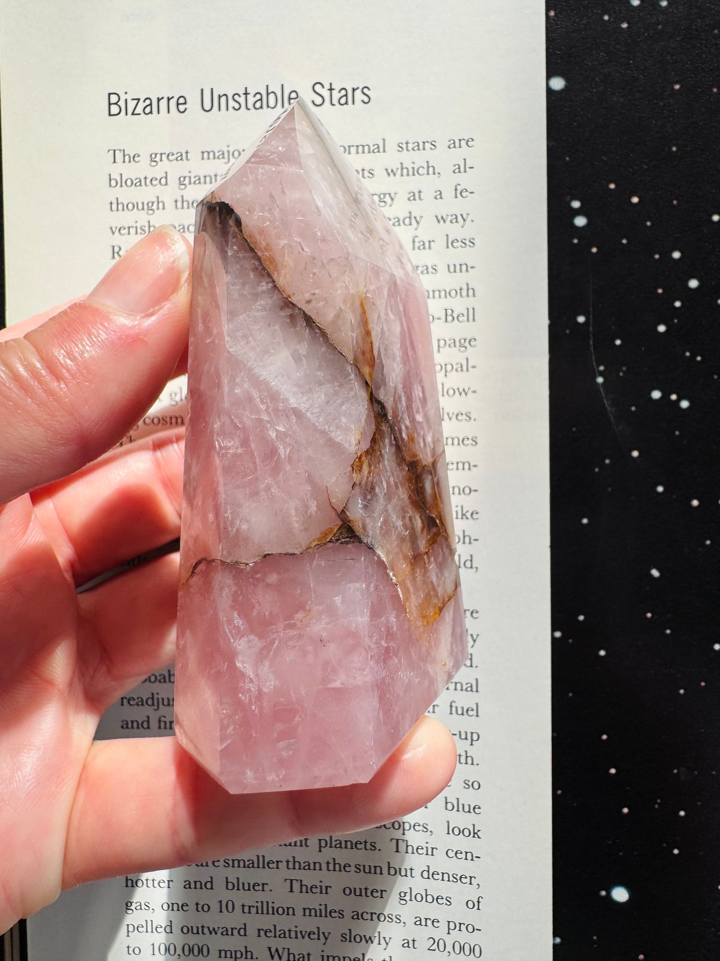 Rose Quartz w/ Golden Healer Tower 192 g Brazil - Moon Room Shop and Wellness