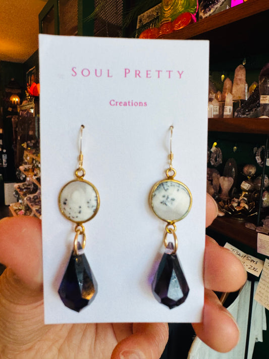 Soul Pretty Dendritic Opal + Purple Prism Point Gold Fill Earrings - Moon Room Shop and Wellness
