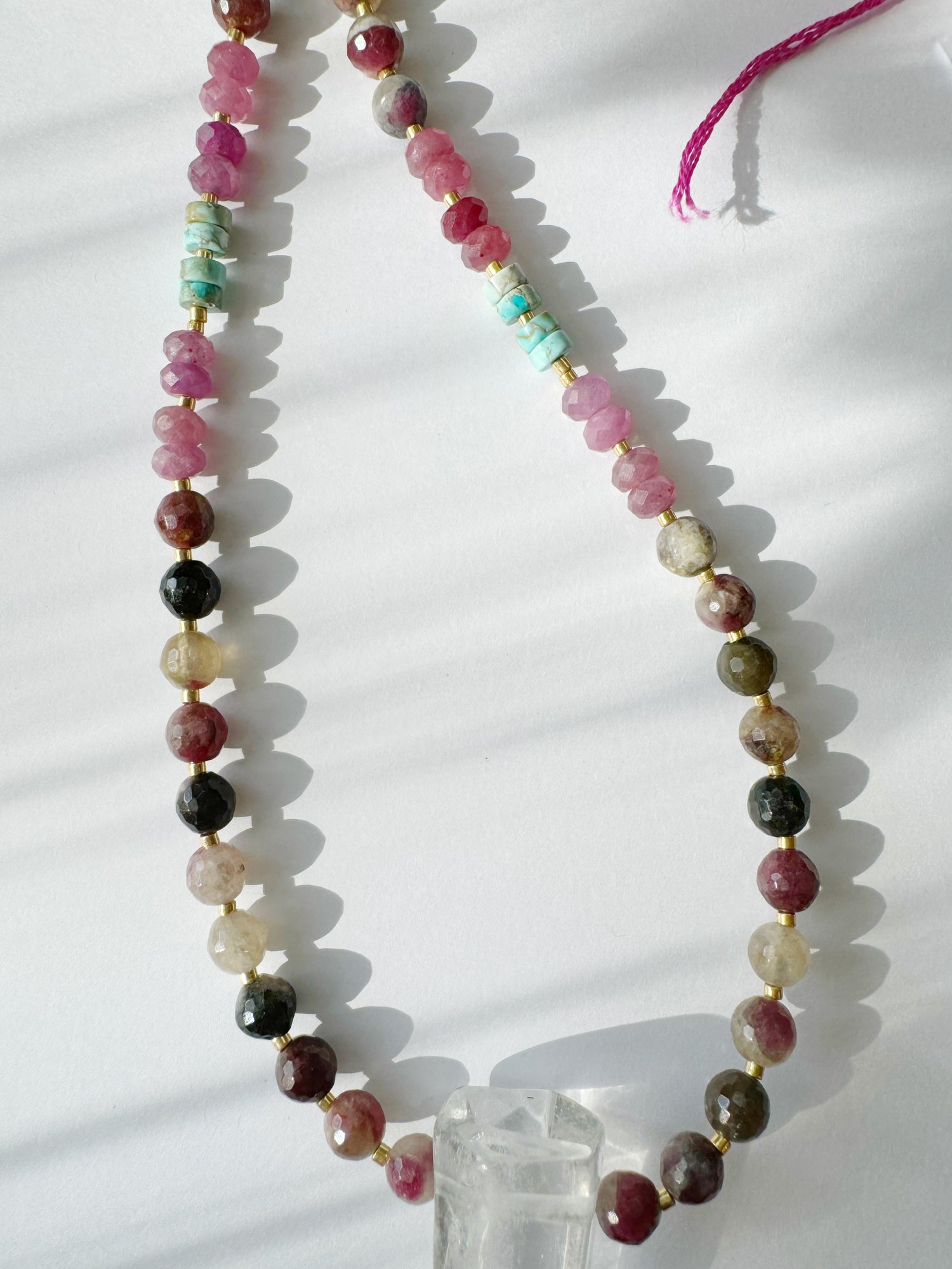 Handmade Tourmaline + Ruby+ Turquoise+ Quartz Gemstone Necklace - Moon Room Shop and Wellness