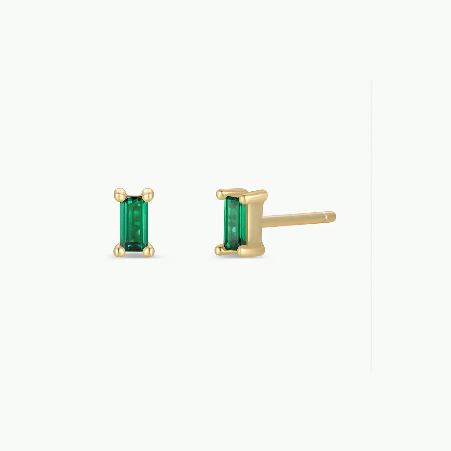 Emerald  Baguette 18kt  Gold Plated Sterling Silver Earrings - Moon Room Shop and Wellness