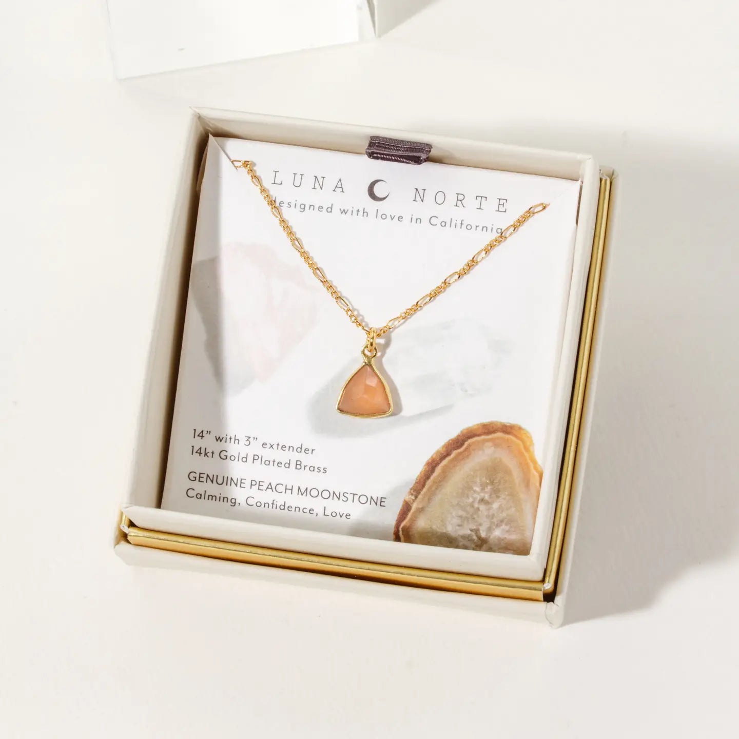 Peach Moonstone Triangle Dainty  Necklace in Gold Plated Brass - Moon Room Shop and Wellness