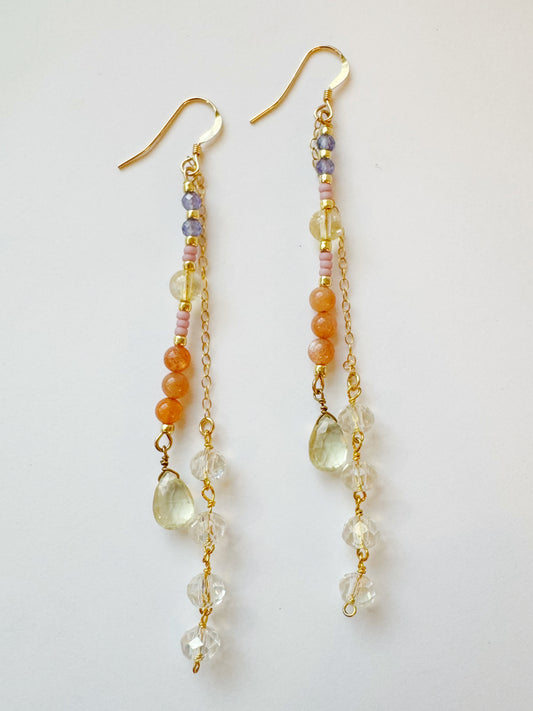 Lemon Quartz Sunstone Citrine Tanzanite Handmade Earrings - Moon Room Shop and Wellness