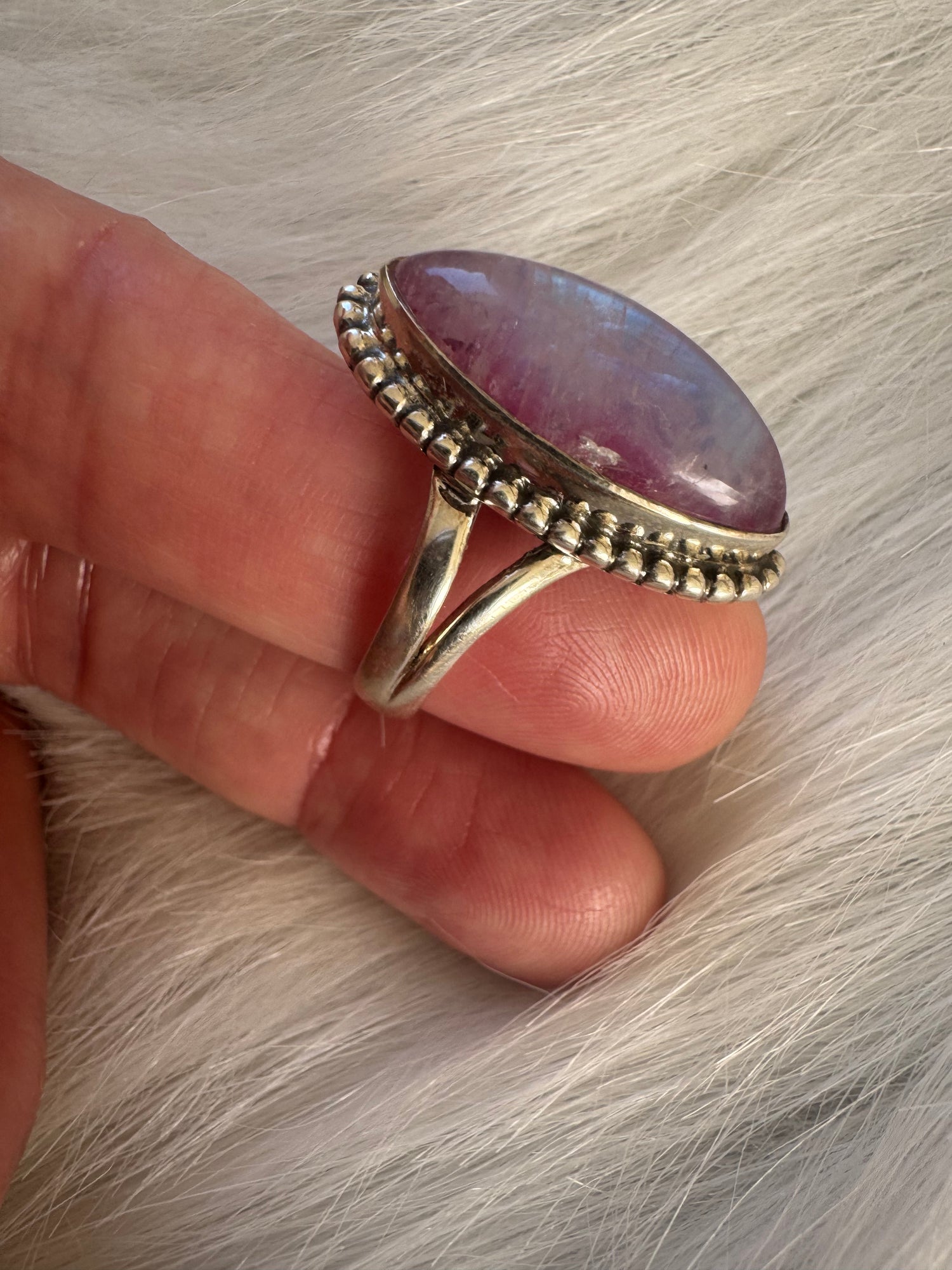 Pink Rainbow Moonstone 925 Sterling Silver Ring Size 8.25 - Moon Room Shop and Wellness