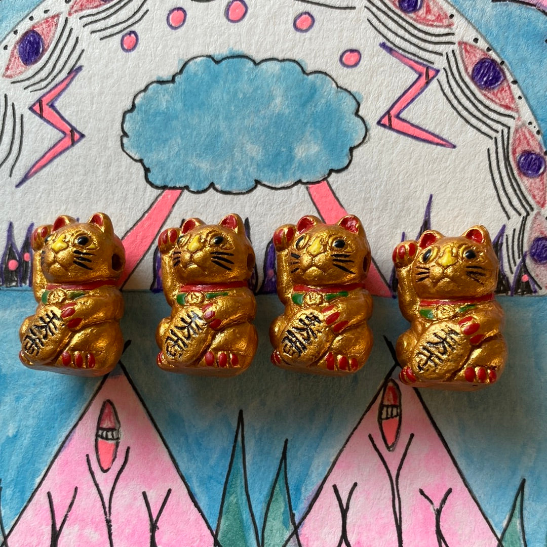 Mini Gold Maneki Lucky Cat Bead 1inch - Moon Room Shop and Wellness