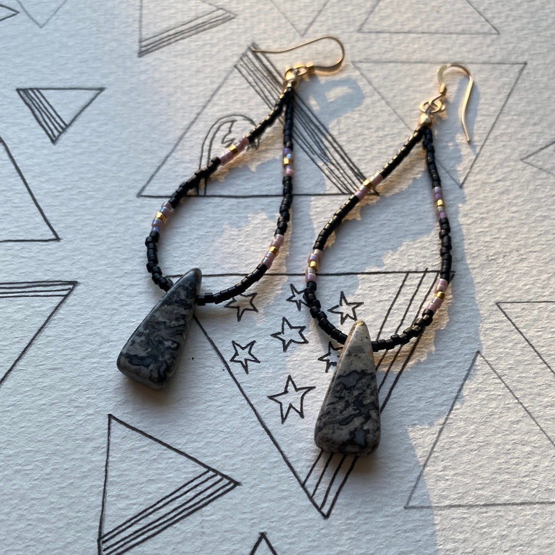 Jasper + Seed Bead Handmade Gold Fill Earrings - Moon Room Shop and Wellness