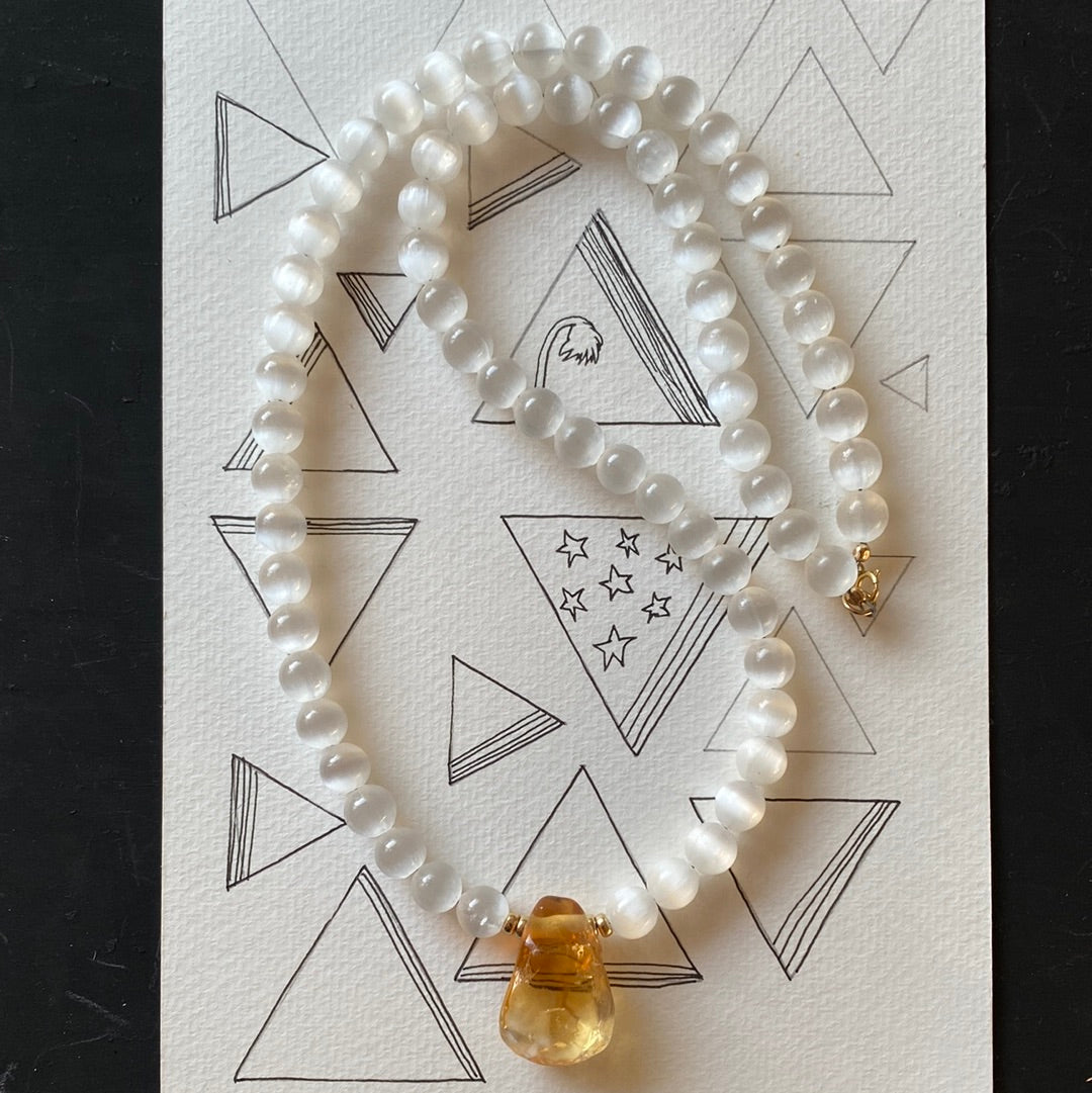 Citrine + Selenite Gemstone Handmade Gold Fill Necklace - Moon Room Shop and Wellness