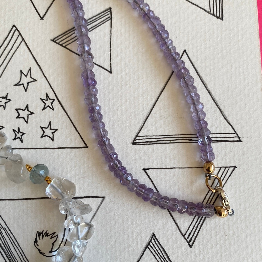 Aquamarine Pendant +Fluorite +Quartz +Amethyst Handmade Necklace - Moon Room Shop and Wellness