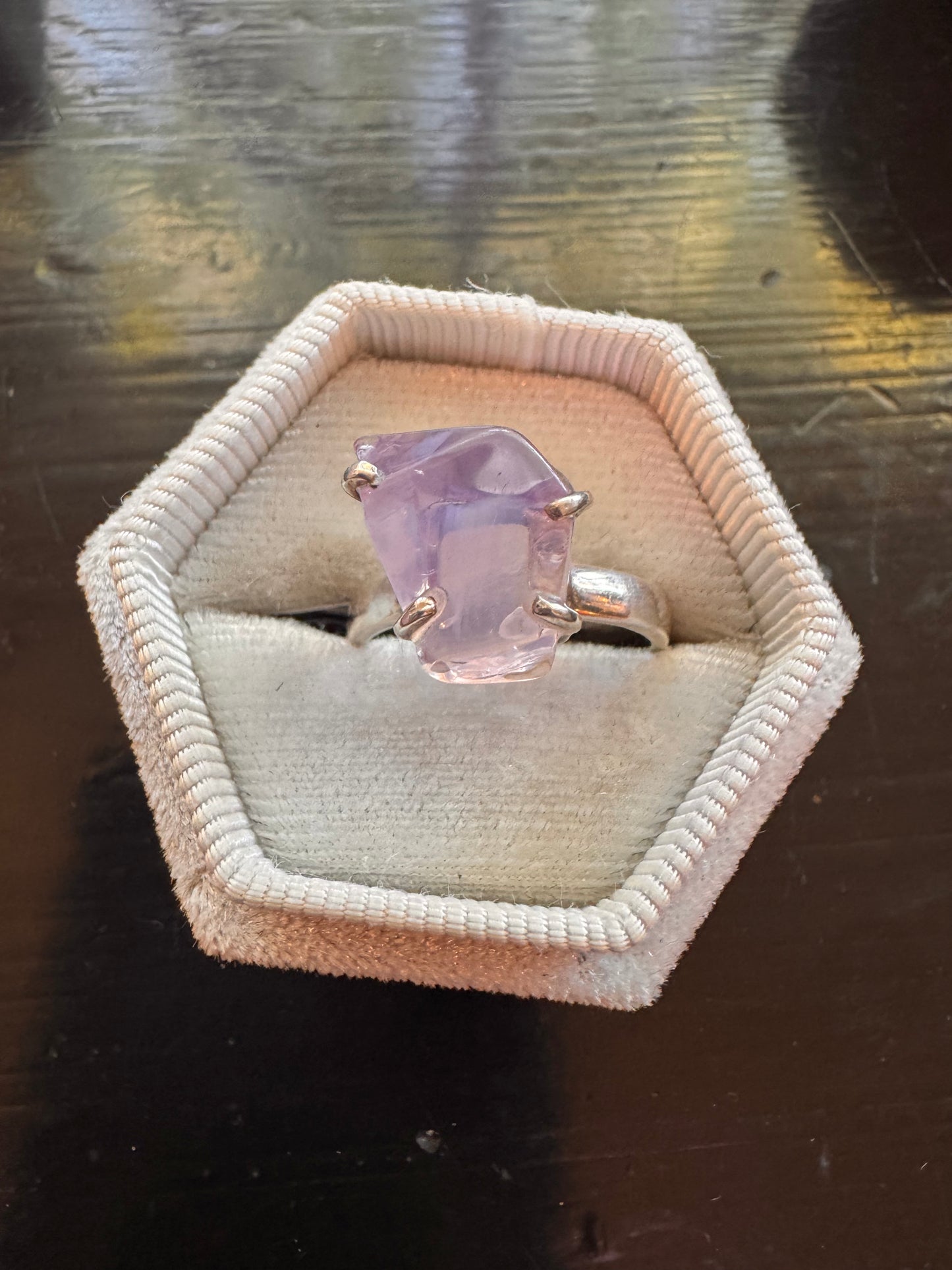Lavender Quartz Raw Sterling SIlver Ring Size 9